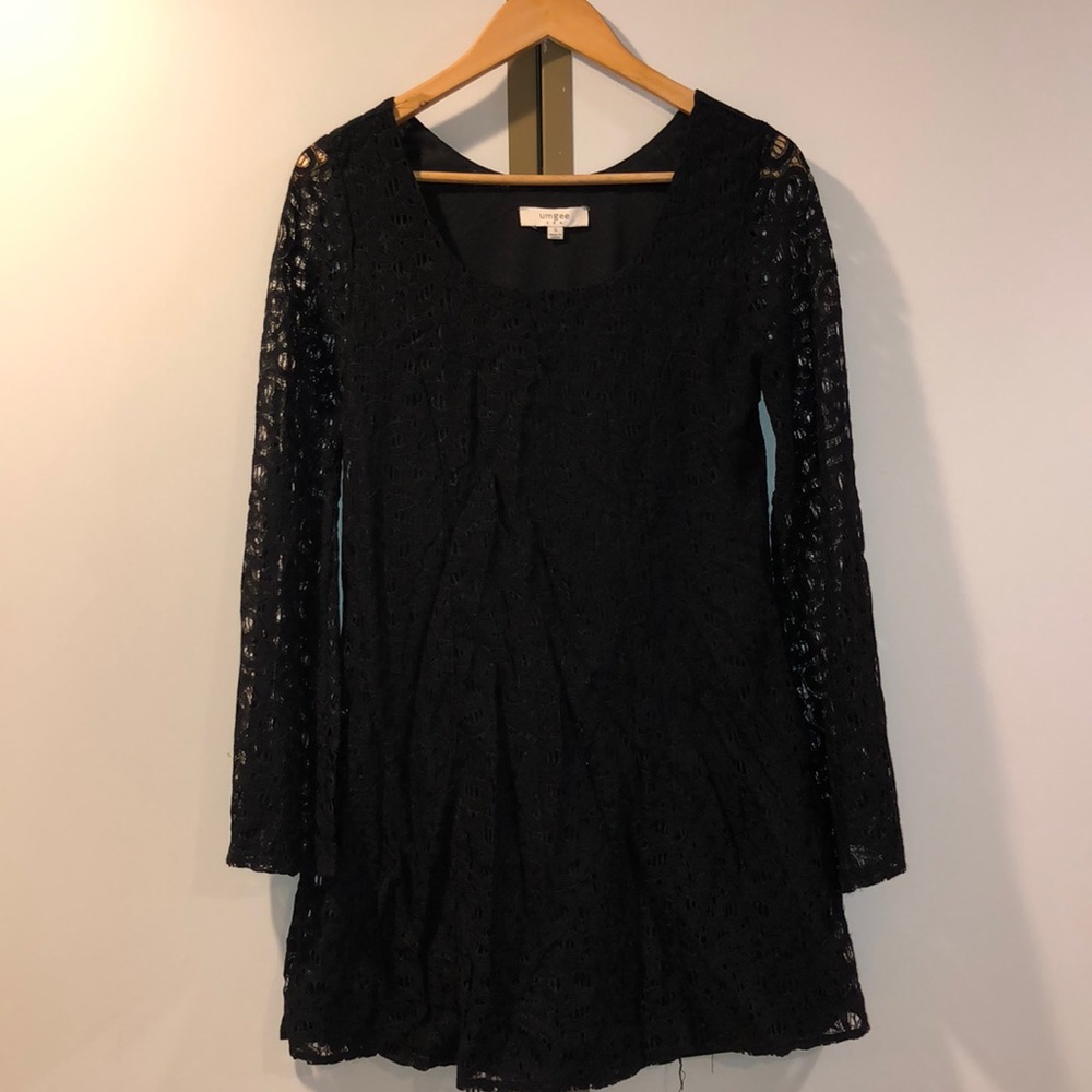 Black long bell sleeve lace dress SMALL